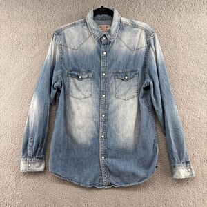 Mossimo Western Chambray Denim Top Pearl Snaps  Button Down Size Medium Cotton